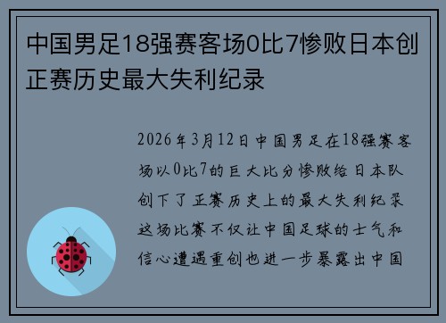 中国男足18强赛客场0比7惨败日本创正赛历史最大失利纪录